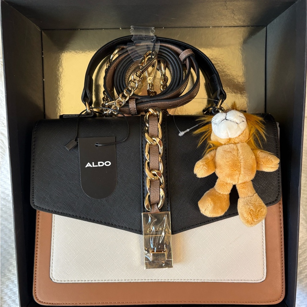 Aldo Black, Brown, and Cream Hamdbag W/Charm
